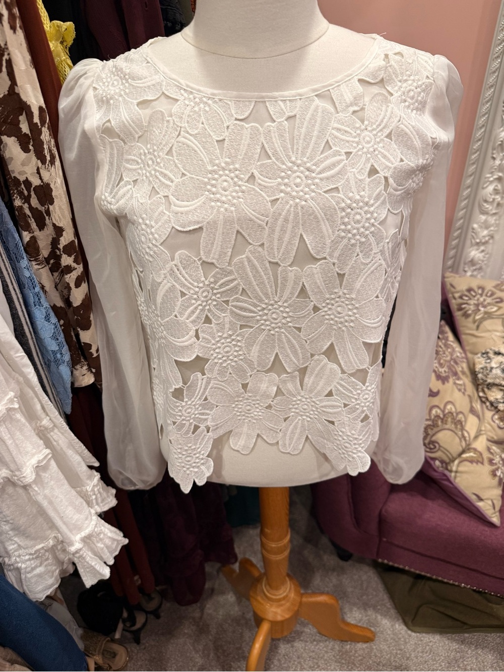 Alythea White Floral Lace Overlay Blouse